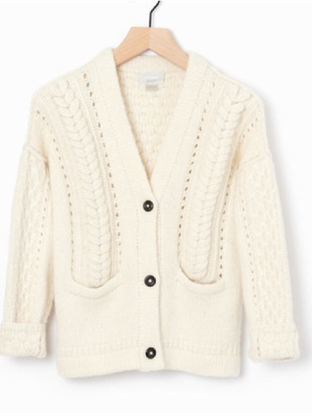 M. Patmos Aimee Knit Alpaca Cardigan Sweater Ivory Oversized Small